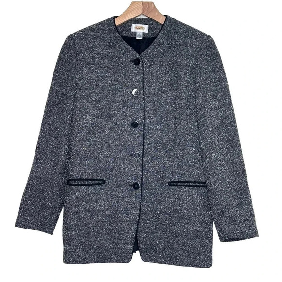 Vintage‎ Talbots 4 black tweed wool/ lambswool collarless 4 button blazer - Picture 1 of 10